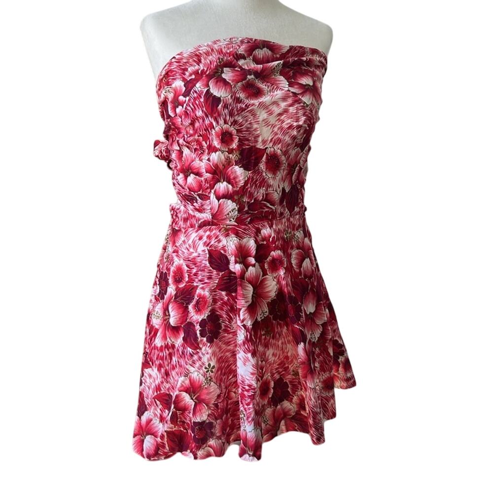 Floral Strapless mini dress wrap Hand made cotton bespoke - Picture 8 of 10